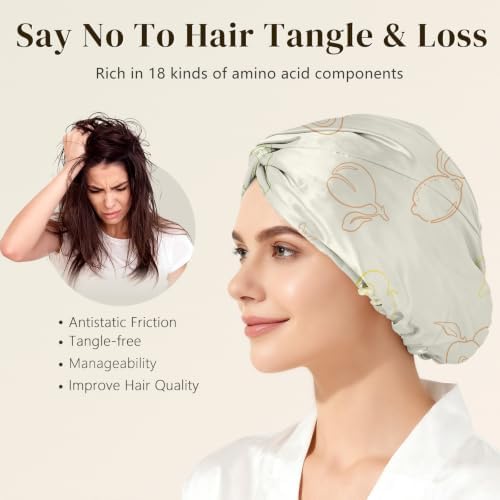 ZIMASILK 22 Momme 100% Pure Silk Bonnet for Sleeping, Ivory-Fruit Line Art - Image 4