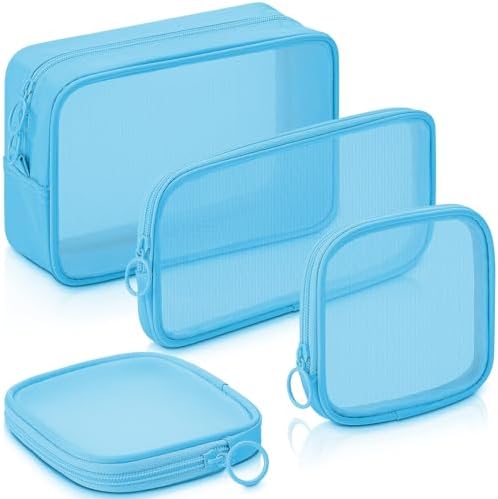 Weewooday 4Pcs Mesh Makeup Bag, Blue, Small, Large, Medium, Classic by Weewooday