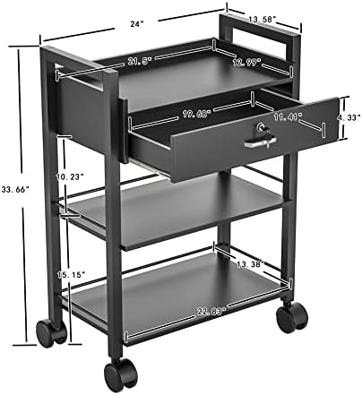 Salon Beauty Cabinet Cart Trolley 2-Layer Rolling Storage Drawer Organizer Wheels Lockable Tool Salon Station Barber Stylist Equipment Makeup Spa Cart (Black-3 Layer) - Image 7