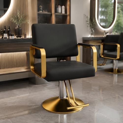 KEIKI Hydraulic Salon Chair, 360° Swivel Barber Chair with Pump, Black Gold by KEIKI