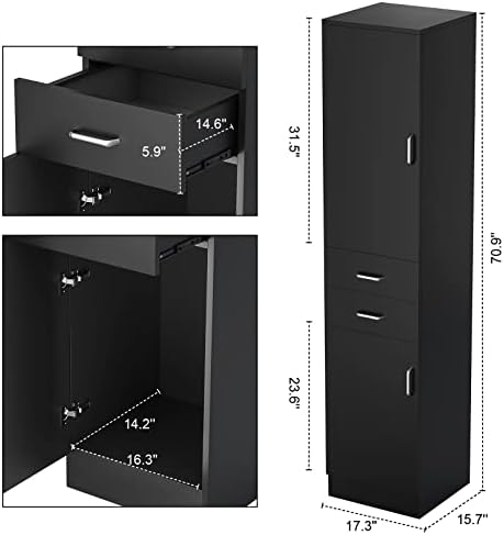 Paddie Wall Mount Barber Stations, Salon Stations for Hair Stylist, Hair Station Salon Furniture Sets with a Storage Cabinet, 2 Drawers and a 2 Tier Shelf, 17.3" L x 70.9" H - Image 3