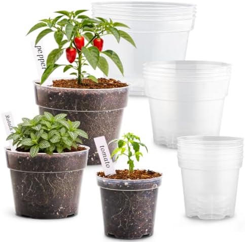 RooTrimmer 15 Pack 8/6/4 Inch Clear Nursery Pots with Drainage Hole, Transparent Plastic Plant pots, Sturdy Planting Starter Pots for Seedlings Herbs Flowers Vegetable (Clear-15P) by RooTrimmer