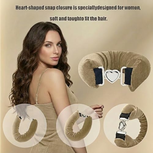 Heatless Curls Overnight Hair Curlers Set – 4PCS Jumbo Velvet Rollers with Shower Cap, No-Damage Flexi Rods for Beautiful Waves(khaki) - Image 2