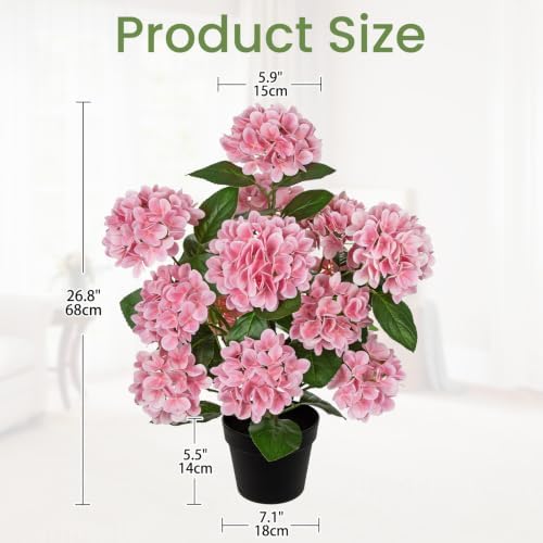 2.2FT Pink Hydrangea Artificial Flowers Tree 2 Pack Faux Hydrangea Potted - Image 2