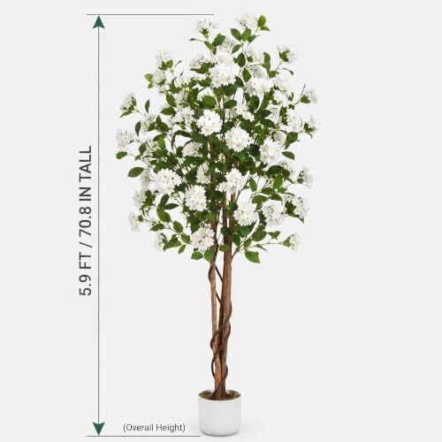 Garvee Artificial Osmanthus Tree with Planter, 6 ft Faux Plant with 252 Lifelike White Flowers & Natural Wood Trunk, Fake Floor Flower for Indoor Outdoor Decor - Image 5