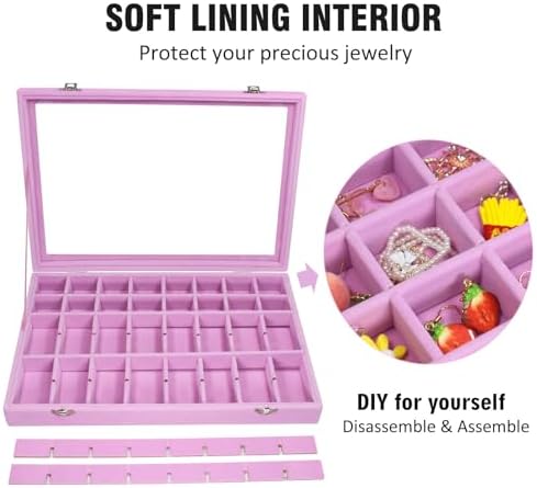 Vicoter 48 Grid Velvet Earring Organizer Tray with Lid for Rings - Image 3