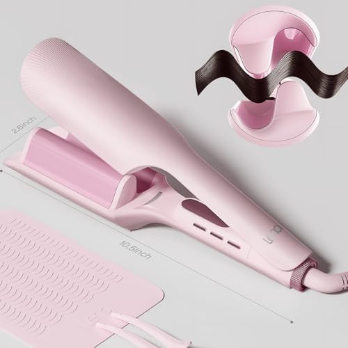 Crimper Waver Tool LENA S17S for Short to Medium Hair, Compact Styler with Titanium Barrel, Fast Heating, Adjustable Temperature, Anti-Scald Design, Auto Shut-Off, Negative Ions, Pink by LENA