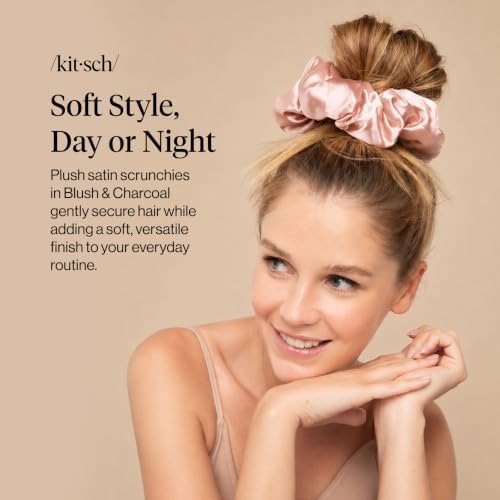 Kitsch Pillow Satin Scrunchies for Women -Blush/Charcoal, 2pcs - Image 3