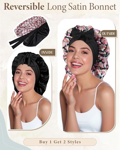 AWAYTR Reversible Long Satin Hair Bonnet for Braids Sleeping Women - Image 2