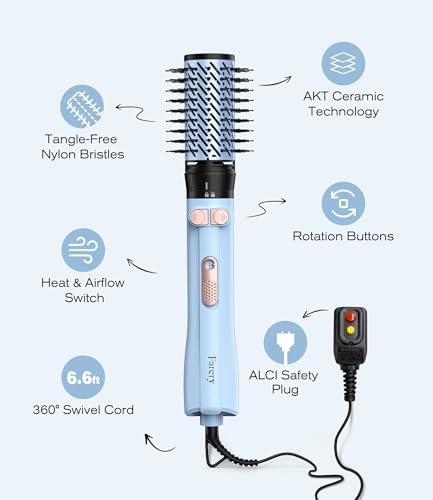 Farery Rotating Hot Air Brush Set 1000W — 4 in 1 Volumizer & Styling Finisher, Blow Dryer Brush with Diffuser, Hold-to-Rotate Round Brush for Volume, Smooth & Curl, Best for Fine to Medium-Thick Hair - Image 3