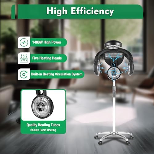 Stand up Hair Dryer, 1400W Portable Floor Standing Dryer for Home Multiple Modes Heating Circulation System Temperature Control Adjustable Height Intelligent Digital Display for Cold Perming - Image 2