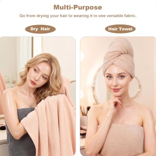 Microfiber Hair Towels, Waffle Hair Towel Set, Super Soft Highly Absorbent, Sturdy Quick Drying Turbans for Long, Thick, Curly Hair (5 Pack, 40" x 20") - Image 3