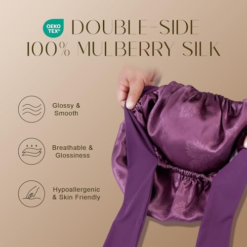 ZIMASILK 100% Mulberry Silk Bonnet for Sleeping Women Long Hair, Dark Mauve - Image 2