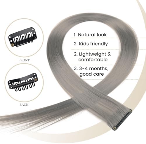 10 Pcs Colored Clip in Hair Extensions Gray Brown 22 Inch - Image 4