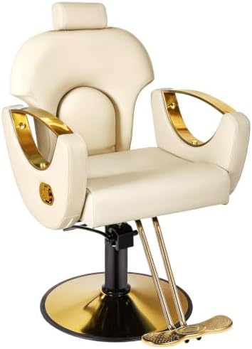 Beige Reclining Salon Barber Chair for Hair Stylist, Professional Hair Stylist Chairs with Heavy Duty Hydraulic Pump, All Purpose Styling Hairdresser Braiding Shampoo Chair for Spa Home Euipment by FELIVINE