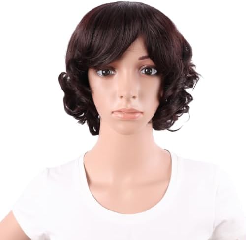 MapofBeauty 11.8 Inch Women Short Curly Side Bangs Fashion Wig, Dark Brown by MapofBeauty