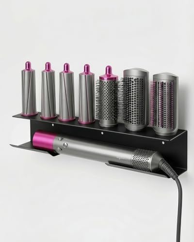 Dyson Airwrap Holder, Aluminum Alloy Dyson Airwrap Wall Mount with 7 Custom Slots&Cable Hook for Bathroom Salon Adhesive/Screw Black PTALSEAW by PTALSEAW-PortableDryerHolder