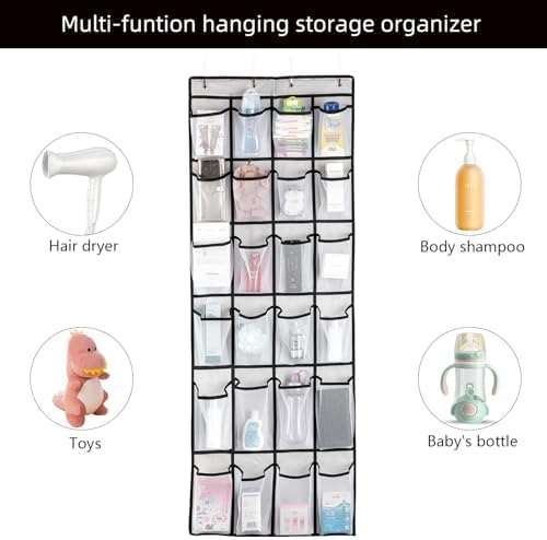 SAVERHO Over the Door Shoe Organizer, Hanging Shoe Organizer with 24 Mesh Large Pockets Door Shoe Rack Organizer for Men Women Kids Hanging Shoe Storage Bag.(White) - Image 5