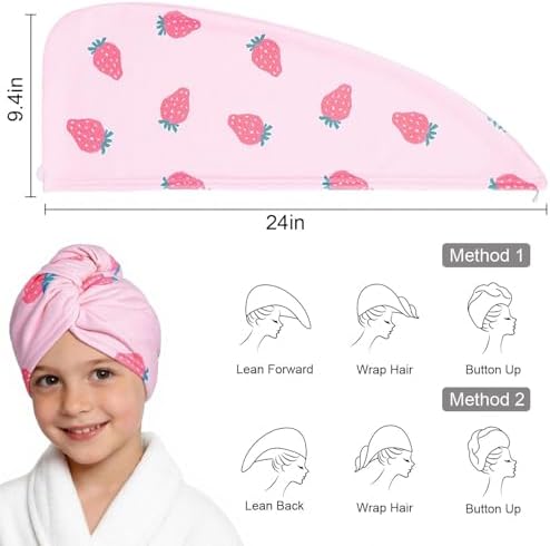 Microfiber Hair Towel Wrap for Kids Girls, Quick Dry Towel, 2 Pack - Image 6