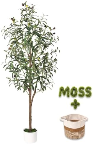 5FT Artificial Olive Tree Indoor Tall Faux with Planter & Basket Large Fake Olive Silk Trees Realistic Olive Plants with Branches and Fruits for Office Decor Home Living Room by Unknown
