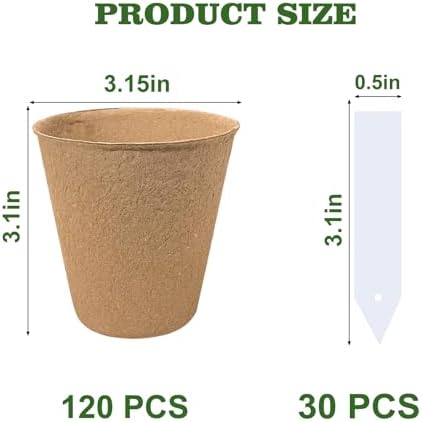 INCIKITI Biodegradable Peat Pots for Seedling - 120 Pack 3.15 inch Biodegradable Plant Seed Starters Kits with 30 Plant Labels, Garden Germination Nursery Pots for Flower Vegetable Seed Germination - Image 2
