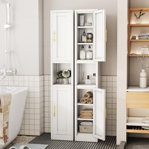 Tall Metal Narrow Bathroom Storage Cabinet 67" H, Tall White Pantry Cabinets with 4 Adjustable Shelves and 2 Doors for Kitchen, Home Office, Living Room, Dining Room(11.8 inches Wide) by BAOLIWO