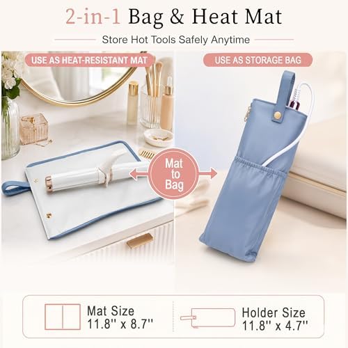 Hot Hair Tools Travel Bag with Heat Resistant Mat, 2-in-1 Hot Tools Organizer for Curling Iron, Flat Iron, Portable Travel Holder & Mat for Women (Blue) - Image 2