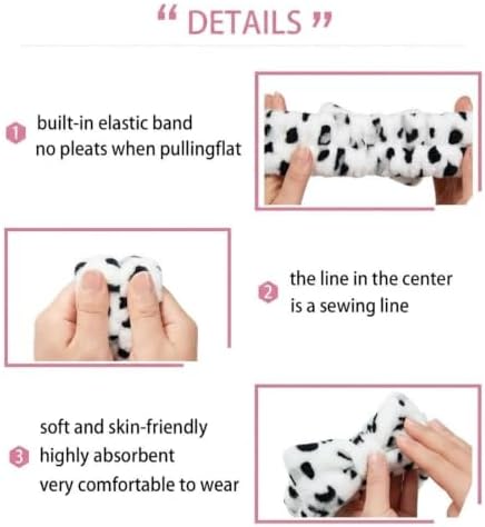 7 Pcs Spa Set, Facial Headband and Wristband Set, Skincare Accessories, College Style Girl Idea Gifts, Hair Accessories for Women and Girls（ Black White Leopard Print ） - Image 7