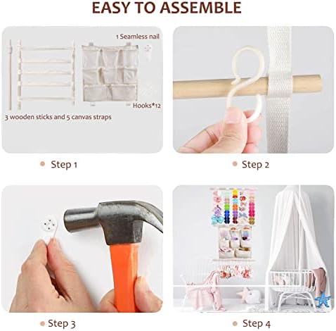cherrboll Hair Bows Holder Headband Organizer for Girls, Hair Clips Hanger Storage with Hooks, Wall Hanging Decor for Nursery Room - Image 5
