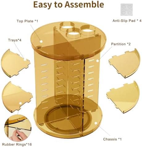 Jiavarry Rotating Makeup Organizer, Clear Gold, 8 Adjustable Height - Image 7