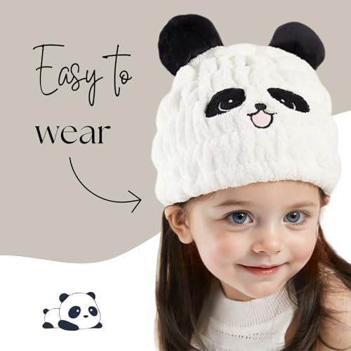 Microfiber Hair Towel Wrap for Kids, Panda Toddler Quick Drying Cap - Image 2