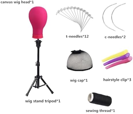 Wig Head 23 Inch Canvas Block Head Wig Stand with Mannequin Head for Wigs Making Display(23Inch, Rose) - Image 2