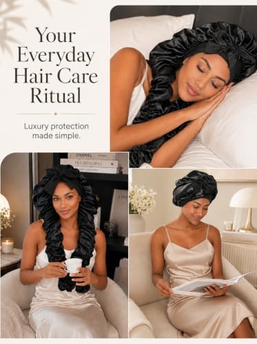 Double Layer Slik Like Satin Bonnet, 33-43" XXL Bonnet for Braids Long Hair - Image 5