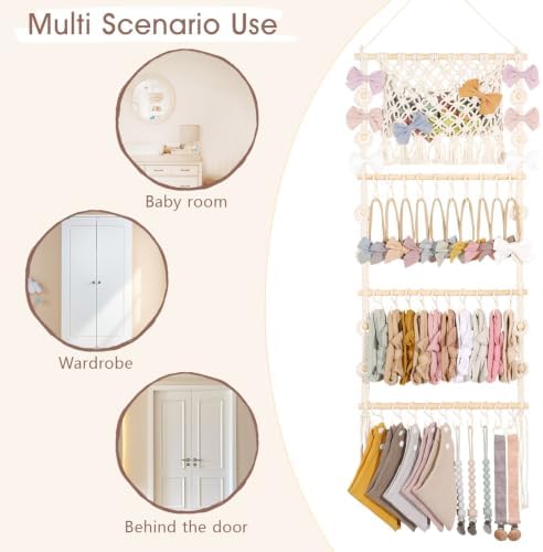 POVETIRE Headband Holder Hair Bow Organizer for Girls,Macrame Bow Holder Hair Accessories Organizer Storage Large Capacity Wall Hanging for Toddler Girl Nursery Room Decor - Image 4