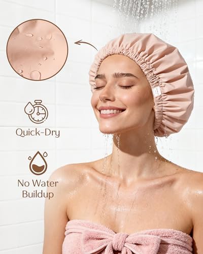 Yanibest Satin Lined Shower Cap, Reusable Waterproof Shower Caps for Women - Image 2