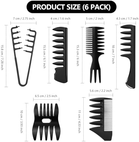 6PC Texture Comb Wide Tooth Styling Combs for Women Men - Image 6