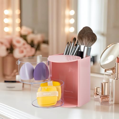 Luscinia Hair Accessories Organizer With Hair Brush Holder,Pink, 2-Layer - Image 5