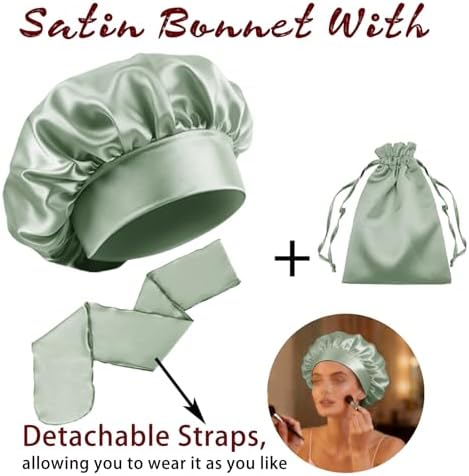 Womens Hair Bonnets Satin Bonnet for Sleeping Silk Bonnets Curly Hairs Braids Silky Sleep Caps with Long Soft Tie Band - Image 2
