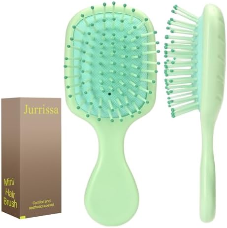 Mini Hair Bursh for Women Men and Kids, Protable Travel Size Hair Brush for Pockets Purses, Mini Detangler Brushes for All Hair Types, Small Paddle Brush for Detangling(Green) by aestheticspracticality