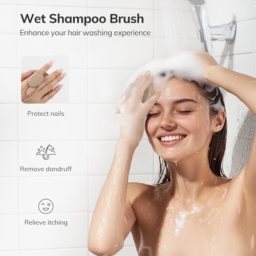 Sndyi Silicone Scalp Massager Shampoo Brush, Hair Scrubber with Soft Silicone Bristles, Scalp Scrubber/Exfoliator for Dandruff Removal, Wet Dry Scalp Brush for Hair Growth & Scalp Care, Khaki - Image 5