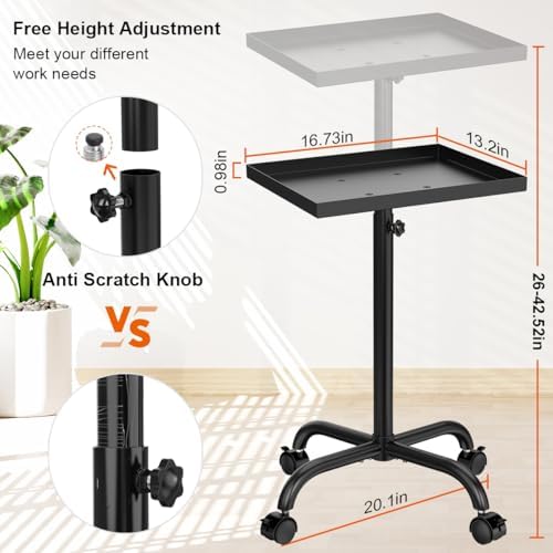 Salon Tray on Wheels, Salon Tray Cart Tattoo Tray Rolling Trolley, Hair Stylist Tray Height Adjustable, Dental Tray Hairdresser Tray Rolling Table Tray Cart (Black) - Image 4
