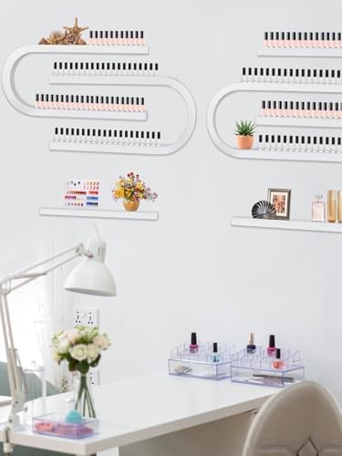 EBANKU 6PCS U Shape Nail Polish Racks Heavy Duty Nail Shelfs for Wall Nail Polish Display Rack Cosmetic Display Cases Nail Polish Organizer Wall Shelf for Home Spa Nail Salon(White) - Image 2