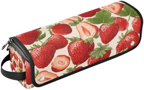 Hair Tools Travel Bag with Heat Resistant Mat 2-in-1 Hot Tools Travel Bag Organizer Flat Curling Iron Travel Case for Straightener Red Strawberries Leaves by WelcometoElliTarr