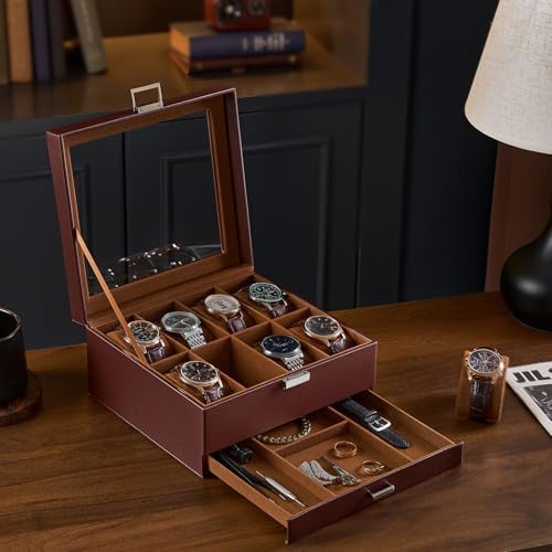 ProCase Watch Case, 8 Slot Mens Watch Box with Drawer -Espresso - Image 5