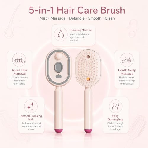 2026 Upgraded Electric Spray air Cushion Massage Comb, Anti-Static & Detangling,Retractable Massage Steam Brush for Frizzy Hair & Scalp Care,Women Men (Pink) - Image 5