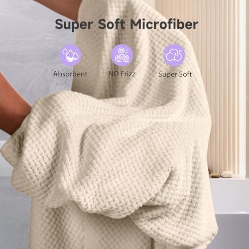 Umisleep Extra Large Microfiber Hair Towel, Ultra Absorbent, Grey, Camel - Image 3