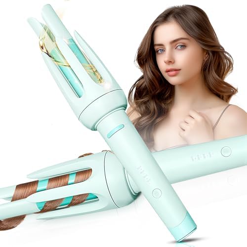 Auto Hair Curler, Automatic Curling Iron with 4 Temperature & 3 Timer, Automatic Shut-Off, Anti-Scald, Anti-Tangle Rotating Curling Wand for Hair Styling, Blue by BILITOK