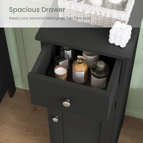 Iwell Bathroom Storage Cabinet, Small Bathroom Floor Cabinet with Drawer & Storage Shelf, Free-Standing Organizer Cabinets for Hallway/Living Room, Black - Image 5