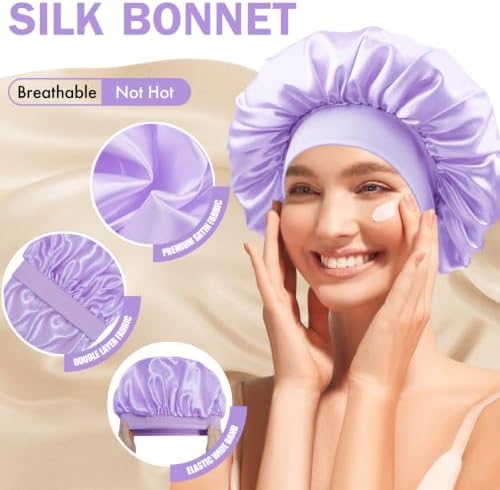 Satin Silk Bonnet for Hair, Double Layer Sleep Cap for Men & Women - Image 3