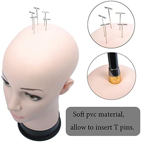 BHD BEAUTY Bald Mannequin Head Beige Female Professional Cosmetology for Wig Making, Display wigs, eyeglasses, hairs with T pins 22" - Image 2